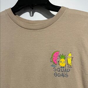 SQUAD GOALS Tan Graphic Tee with Fruit Design